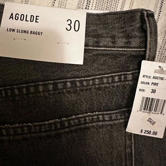 New Agolde Charcoal low Slug Baggy-New With Tags - Picture 3 of 3